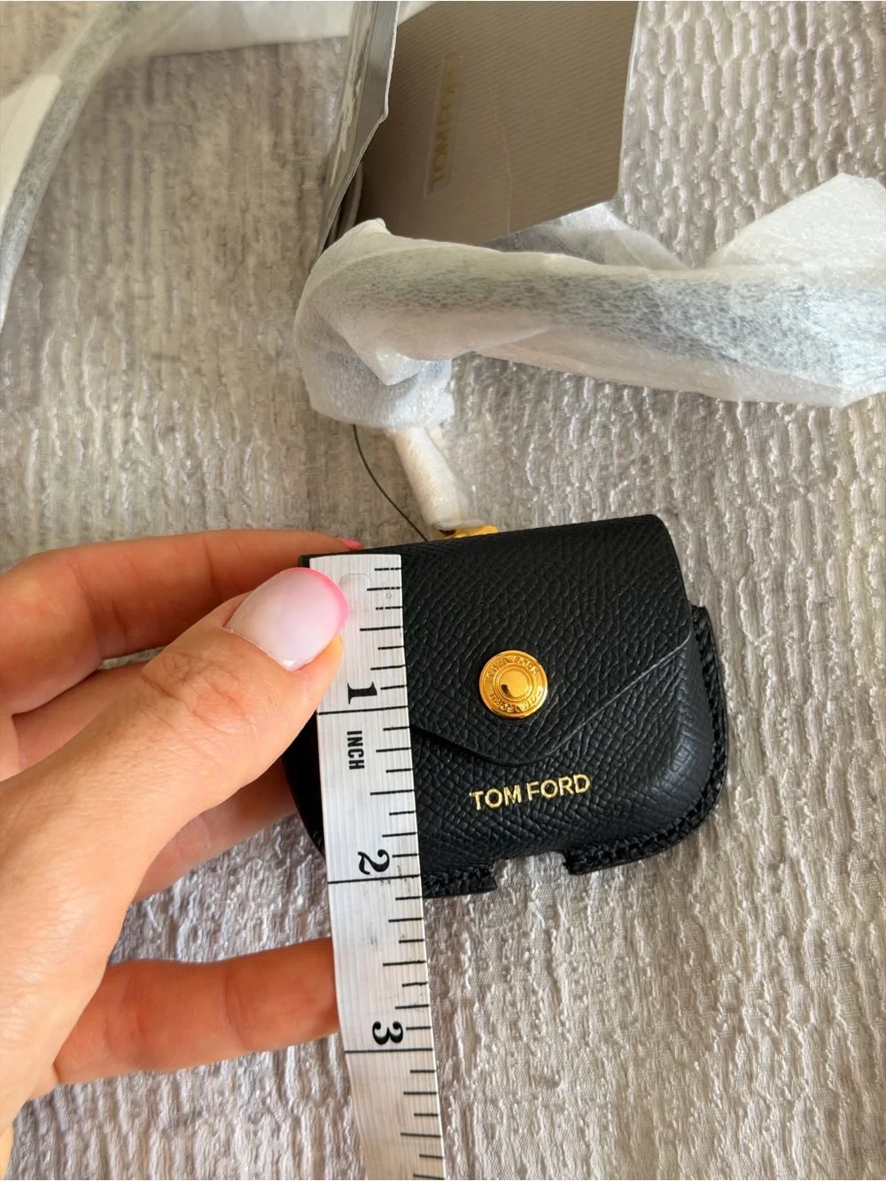 NWT! Tom Ford Black Pebbled Leather Airpod Pouch with Gold Hardware Authentic